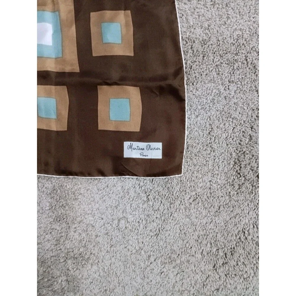 Vintage Martine Olivier Paris 100% Silk Scarf Geometric Made In France 30x29 EUC
